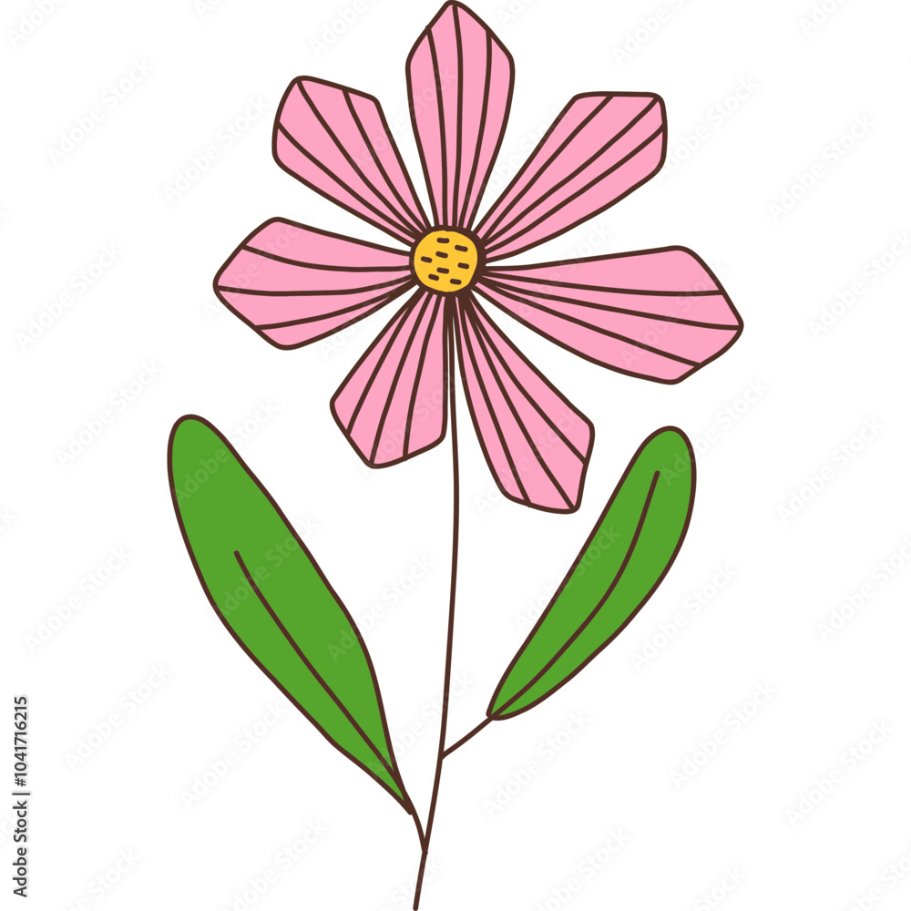 Naklejka premium Simple Flower Illustration with Green Leaves – Hand-drawn Floral Design