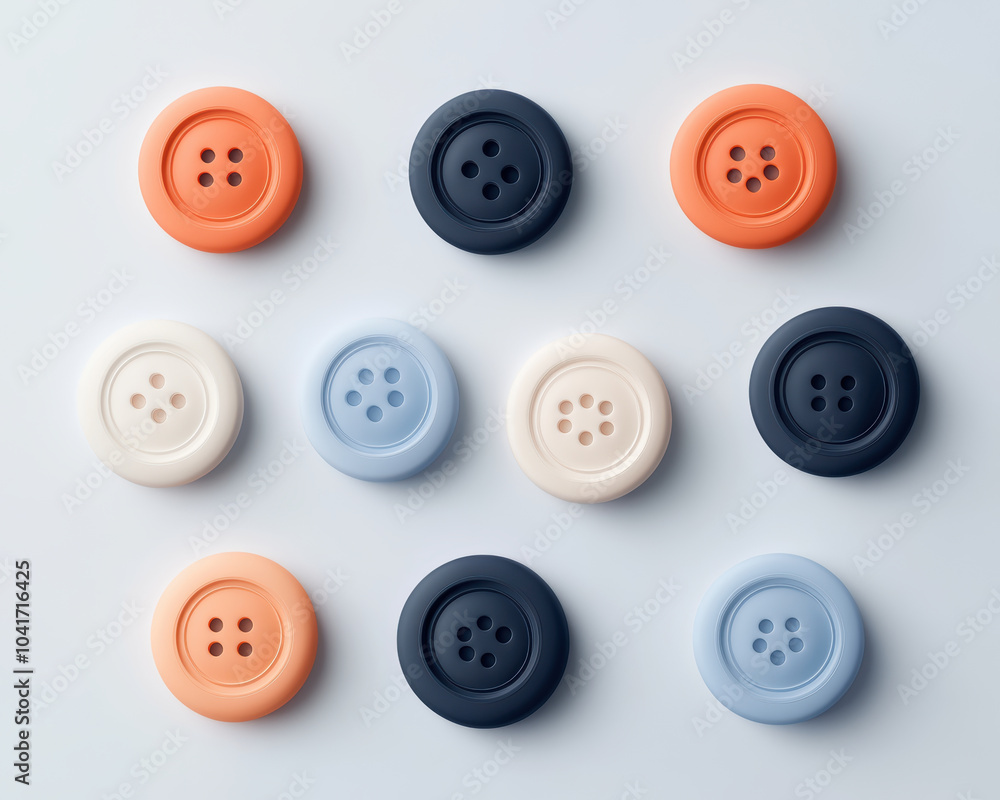 Customizable buttons in various colors arranged in flat layout create visually appealing display. These buttons can enhance any sewing or crafting project with their vibrant hues and unique designs Customizable buttons in various colors arranged in flat layout create visually appealing display. These buttons can enhance any sewing or crafting project with their vibrant hues and unique designs