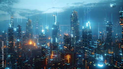 Wallpaper Mural A futuristic cityscape with buildings made of virtual particles creating a surreal and everchanging skyline. Torontodigital.ca