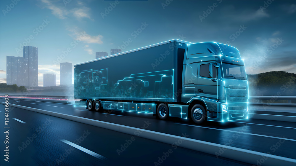 cool blue/gray truck on highway - trucking, road freight, delivery, info-graphics - transport logistics network technology cool blue/gray truck on highway - trucking, road freight, delivery, info-graphics - transport logistics network technology