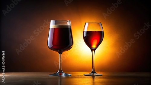 Beverage glasses silhouette with red wine and beer