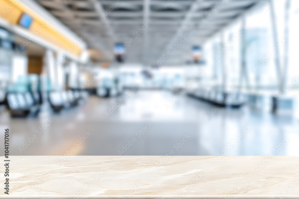 Blurred Background of Airport Lounge with Empty Marble Table for Product Display and Advertising Blurred Background of Airport Lounge with Empty Marble Table for Product Display and Advertising