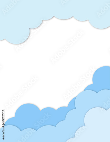 Pastel light blue color clouds and sky paper cut out illustration