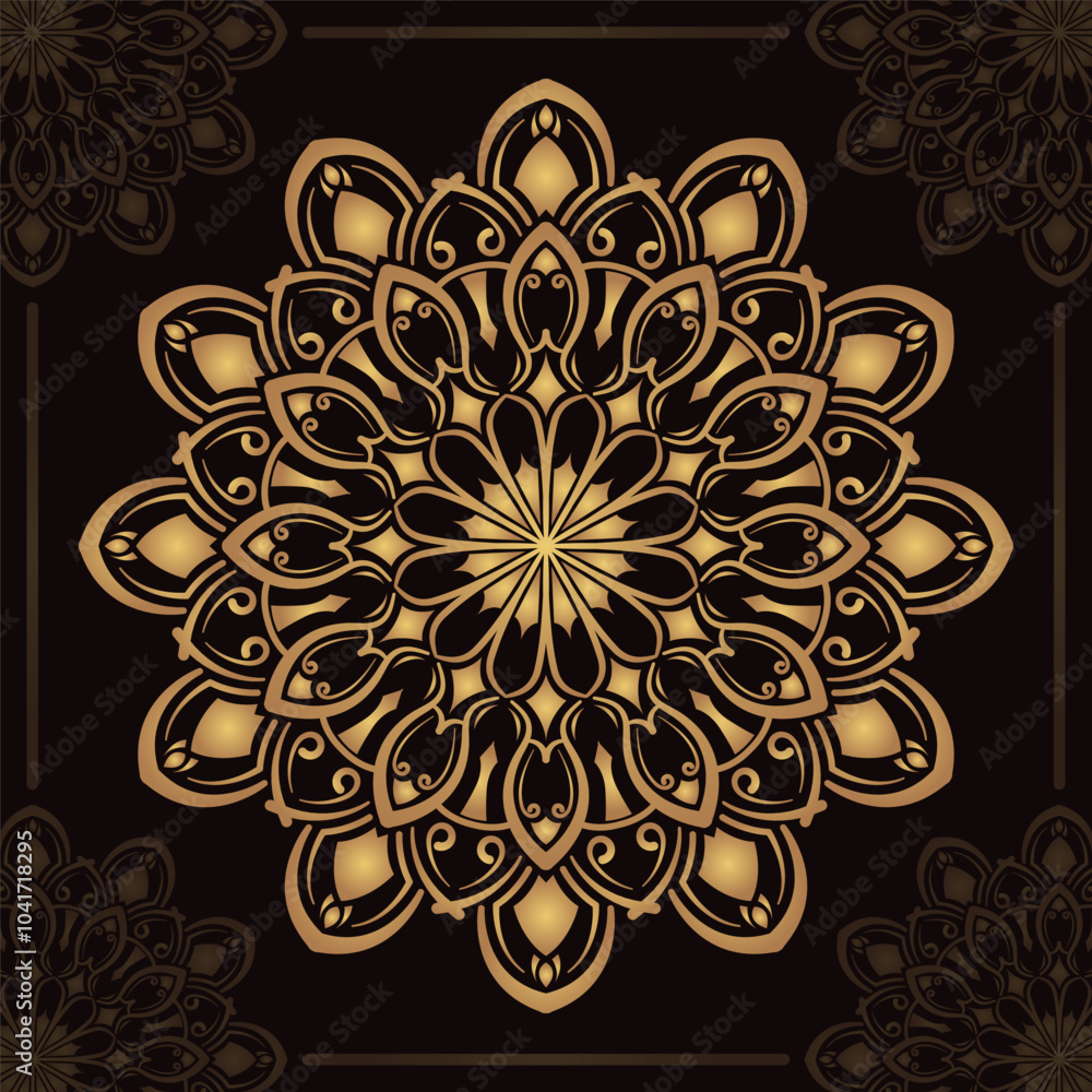 golden mandala ornament, round decorative design golden mandala ornament, round decorative design
