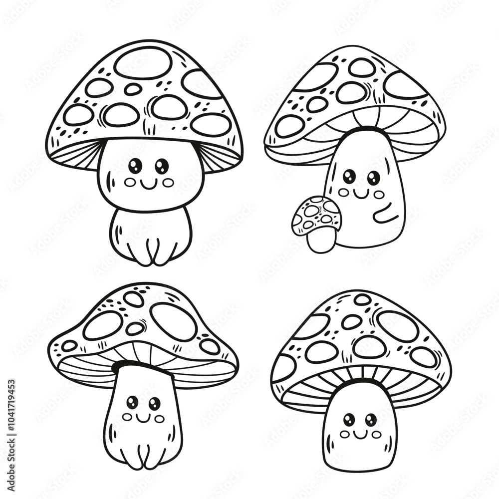 outline set of isolated cute cartoon mushroom outline set of isolated cute cartoon mushroom