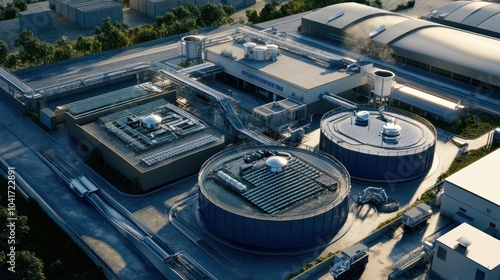 Aerial View of a Modern Water Treatment Plant