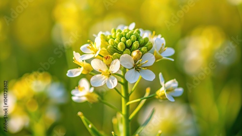 Blossom of White mustard plant in nature Macro Extreme Close-Up