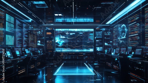 Futuristic Control Room with Monitors