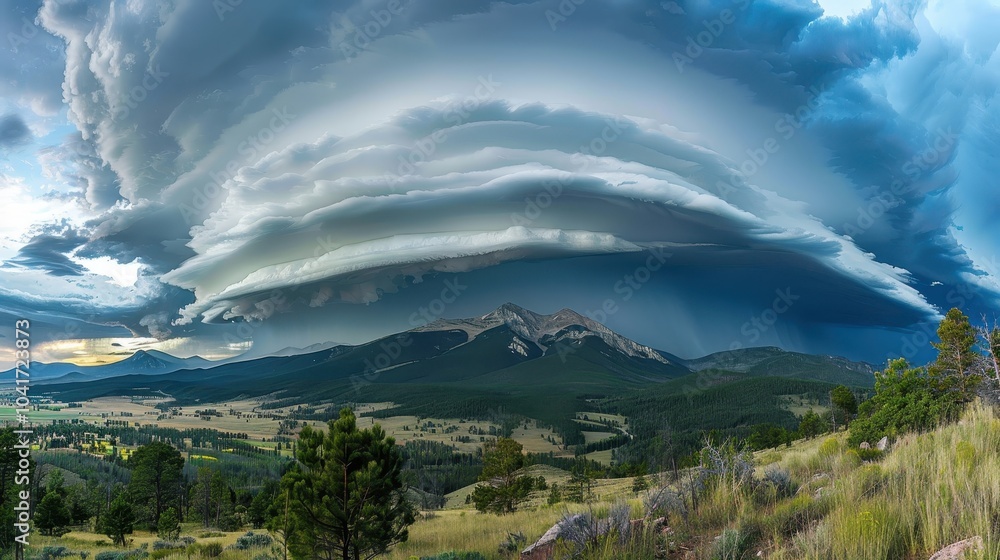 Obraz premium Dramatic Cloud Formation Over Mountain Landscape