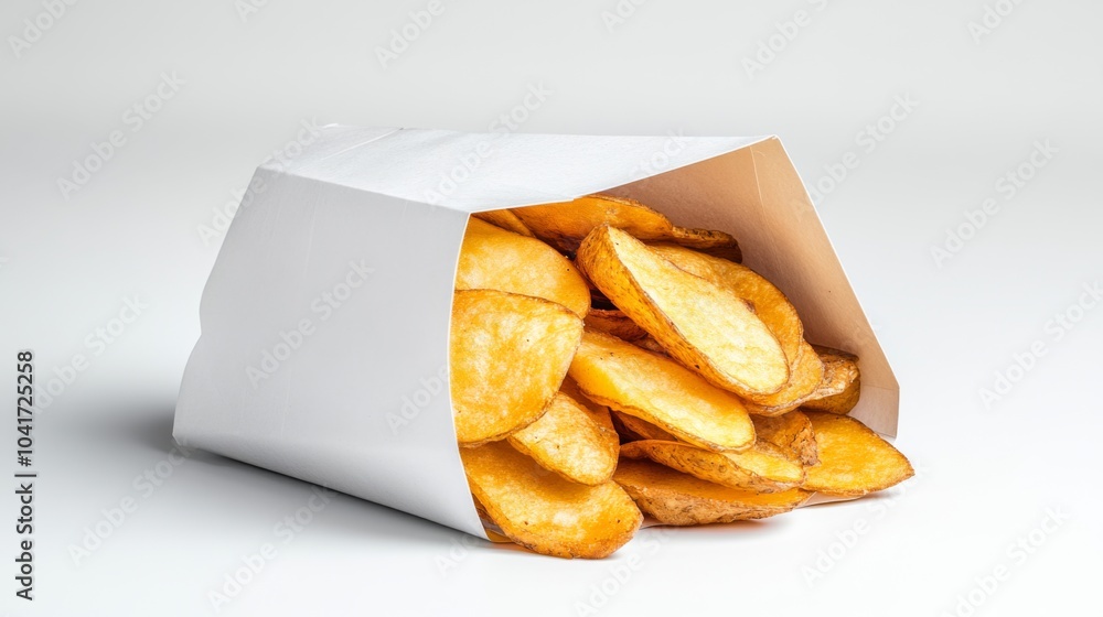 Pack of splashing potato chips isolated on white Pack of splashing potato chips isolated on white