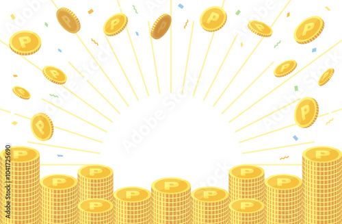ポイントコインが積み重なるイメージのベクターイラスト素材