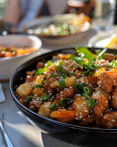 Chicken Chop Suey, delicious-looking, high-resolution, at a fancy restaurant.