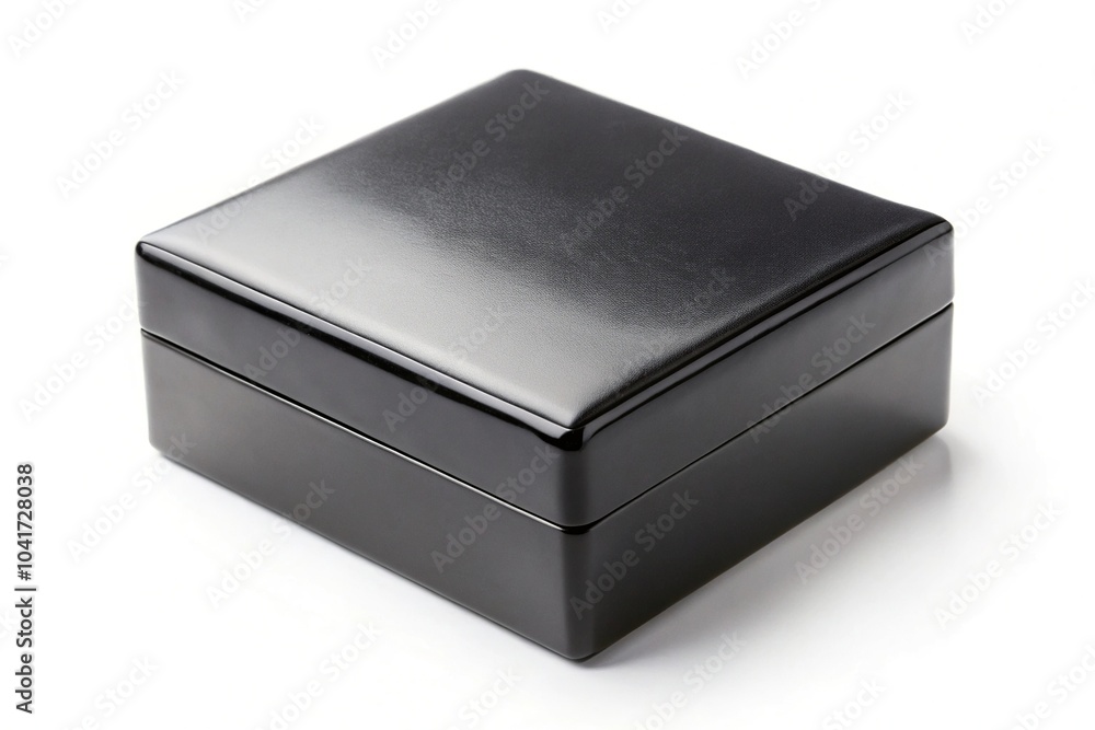 Fototapeta premium Black closed plastic gift box isolated on white background