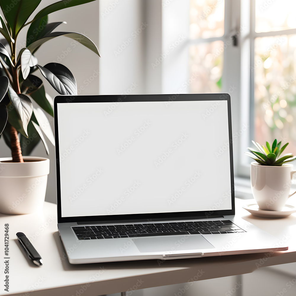 Fototapeta premium laptop on the table with mock up ability