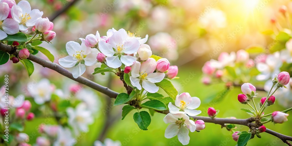 Blooming white and pink apple blossoms on trees in spring garden Blooming white and pink apple blossoms on trees in spring garden