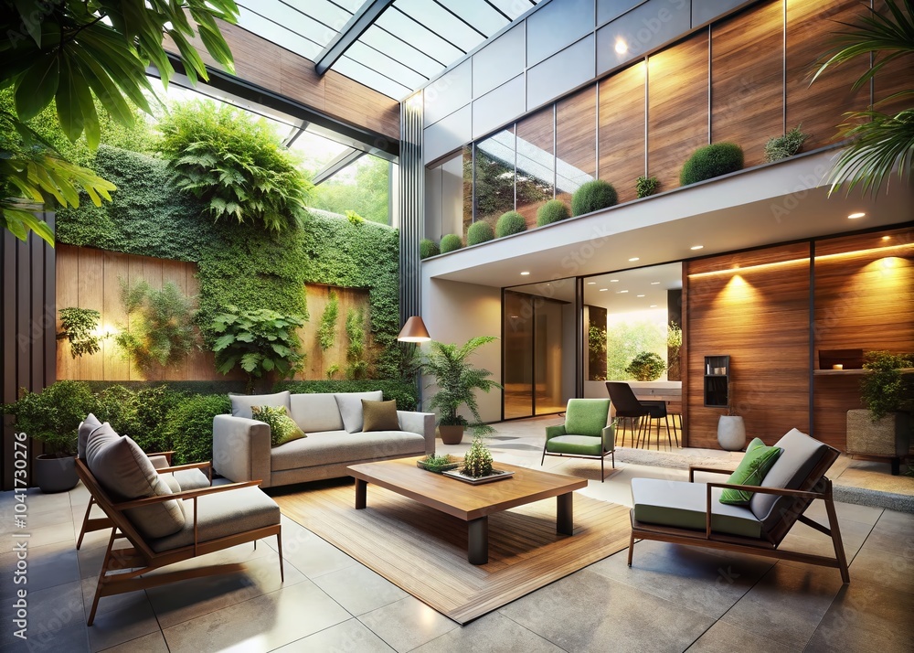 Fototapeta premium 3D Visualization Interior Design with Courtyard Concept for Advertising and Marketing