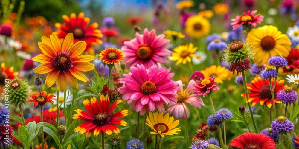 Vibrant Wildflower Clusters in Full Bloom Showcasing Nature's Colorful Beauty in a Lush Landscape Vibrant Wildflower Clusters in Full Bloom Showcasing Nature's Colorful Beauty in a Lush Landscape