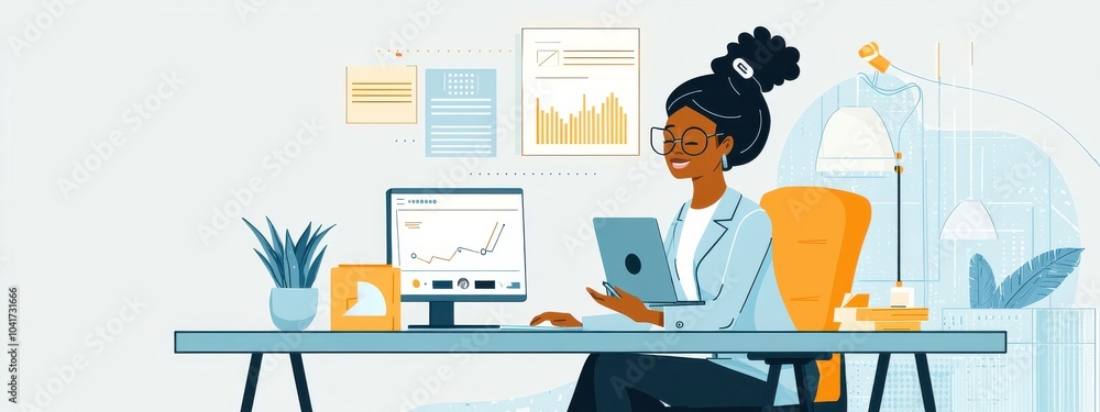 Professional Woman Giving Virtual Presentation Professional Woman Giving Virtual Presentation