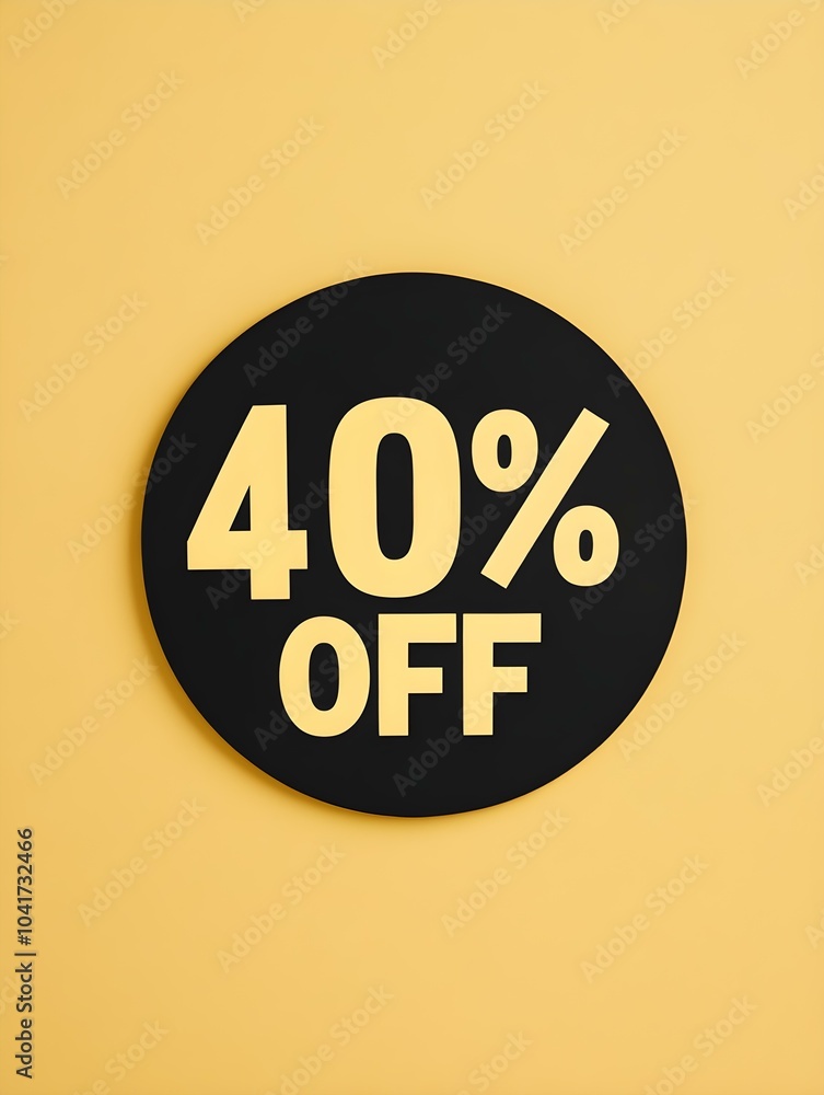 Black '40% OFF' Promotional Sign on a Light Yellow Background Black '40% OFF' Promotional Sign on a Light Yellow Background