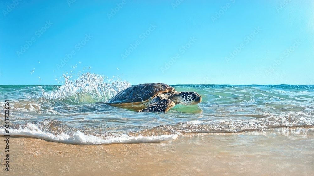 Fototapeta premium Sea Turtle Swimming in Clear Ocean Water
