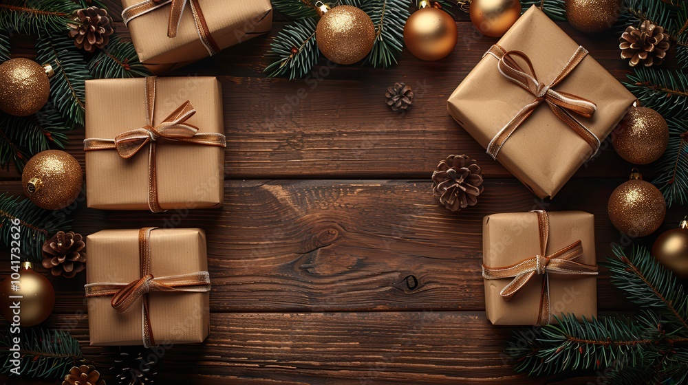 Fototapeta premium Festive Gifts Surrounded by Christmas Decor