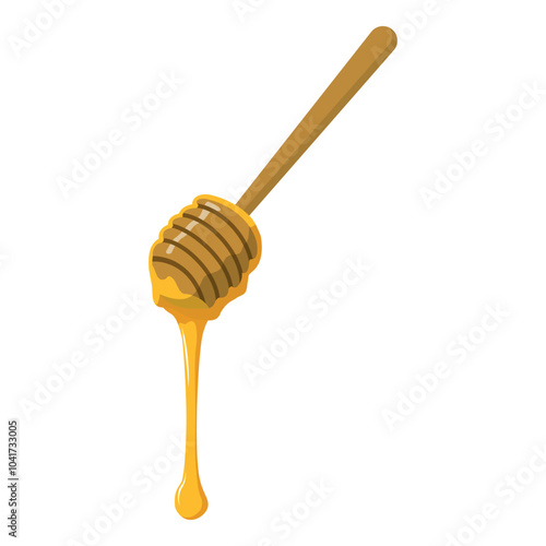 Fresh honey dripping from dipper. Vector illustration. Isolated on white background