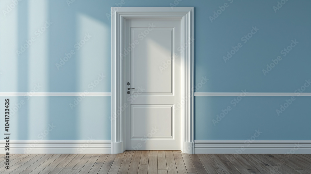 A open door in an empty room with blue walls A open door in an empty room with blue walls
