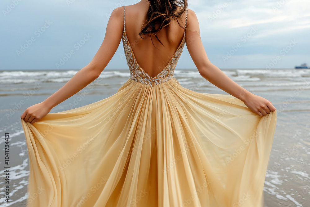 artistic fashion portrait by the sea, flowing dress artistic fashion portrait by the sea, flowing dress