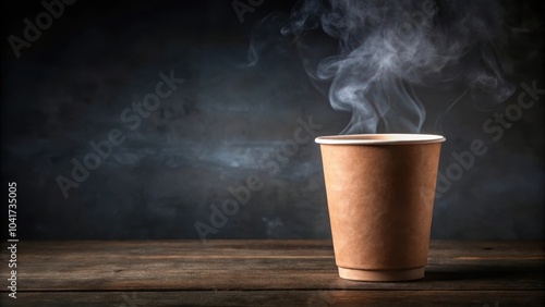 A single cup of coffee, steaming and awaiting its drinker on a rustic wooden table