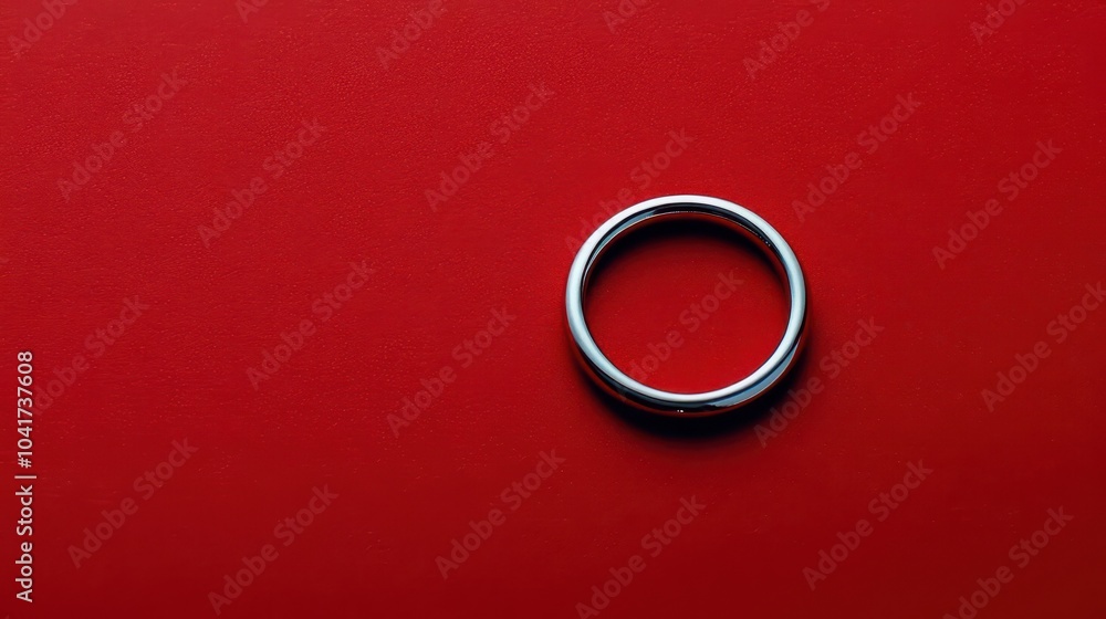 A silver ring on a deep red background. A silver ring on a deep red background.