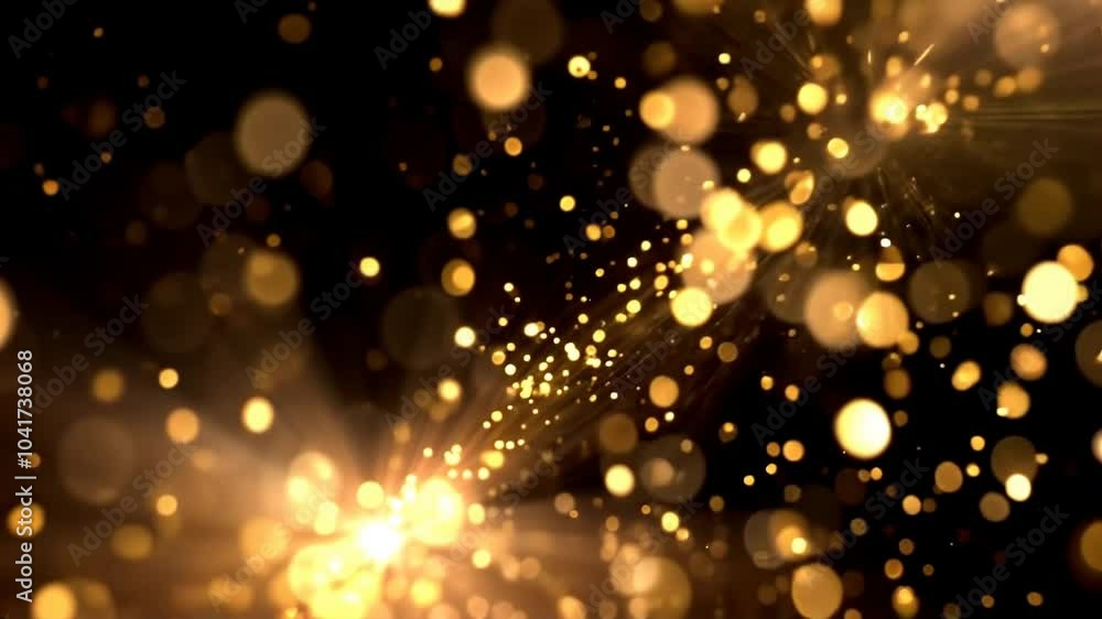 Glowing golden particles floating in a dark abstract background. AI generated Glowing golden particles floating in a dark abstract background. AI generated