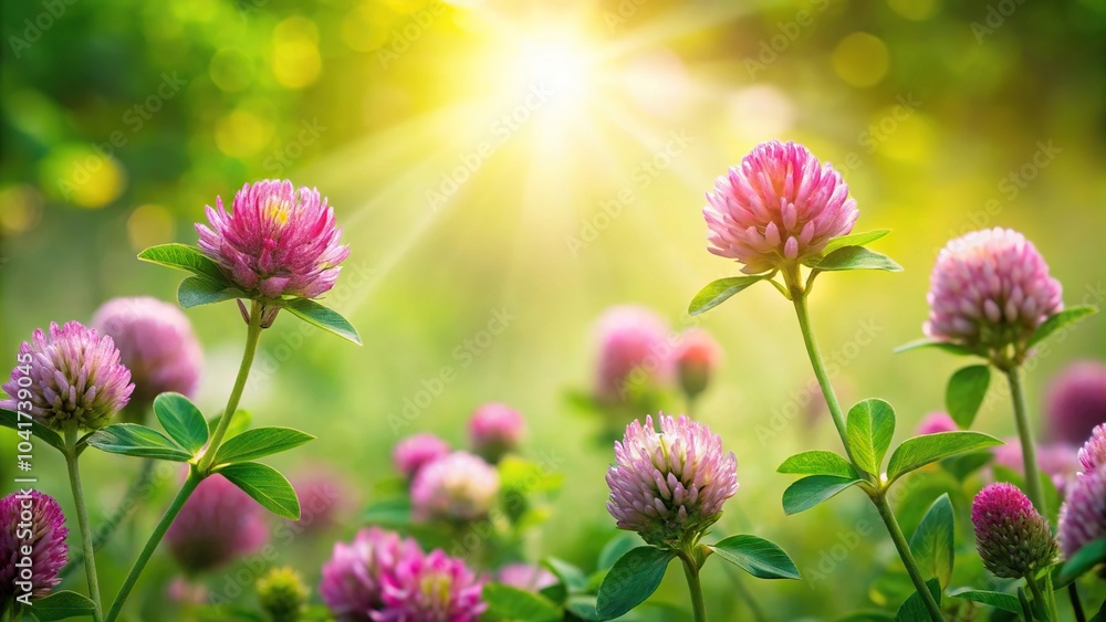 Fototapeta premium Boho postcard mix of clover flowers and leaves POV