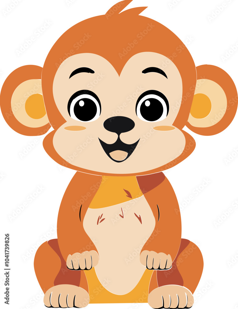 Cute Cartoon Monkey Character Element in Sitting Pose. Cute Cartoon Monkey Character Element in Sitting Pose.