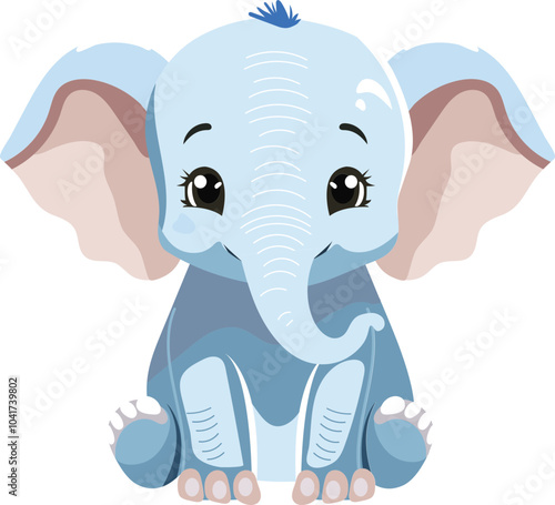 Cute Cartoon Elephant Baby Character in Sitting Pose.