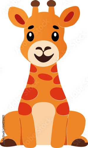 Cute Cartoon Giraffe Character Element in Sitting Pose.