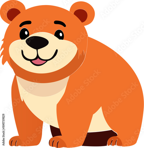 Cute Cartoon Bear Character Element in Sitting Pose.