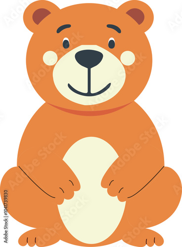 Cute Cartoon Bear Character Element in Sitting Pose.