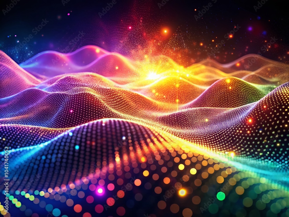 Abstract Wavy Particle Background with Depth of Field in Technology Theme for Modern Digital Art Abstract Wavy Particle Background with Depth of Field in Technology Theme for Modern Digital Art