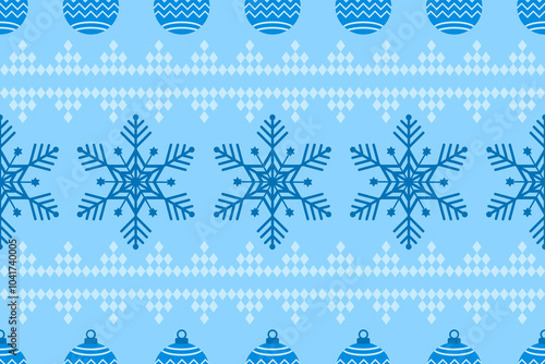 Christmas seamless pattern. Snowflakes,  Christmas ball and ornaments background design for decoration on Christmas card, banner, wrapping, wallpaper, textile, fashion.