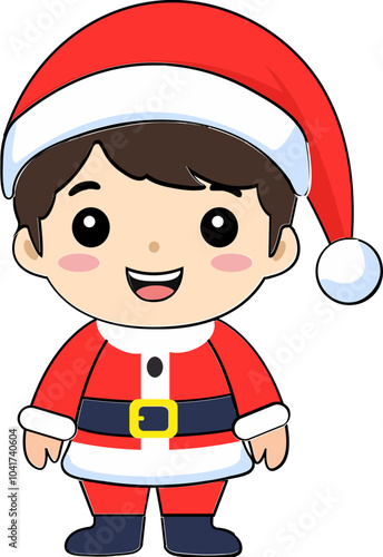 Cute Cartoon Boy Dressed as Santa Element in Standing Pose.