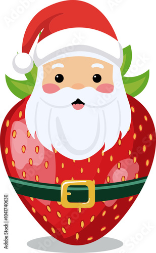 Cartoon Style Strawberry Santa Element in Red and White Color.