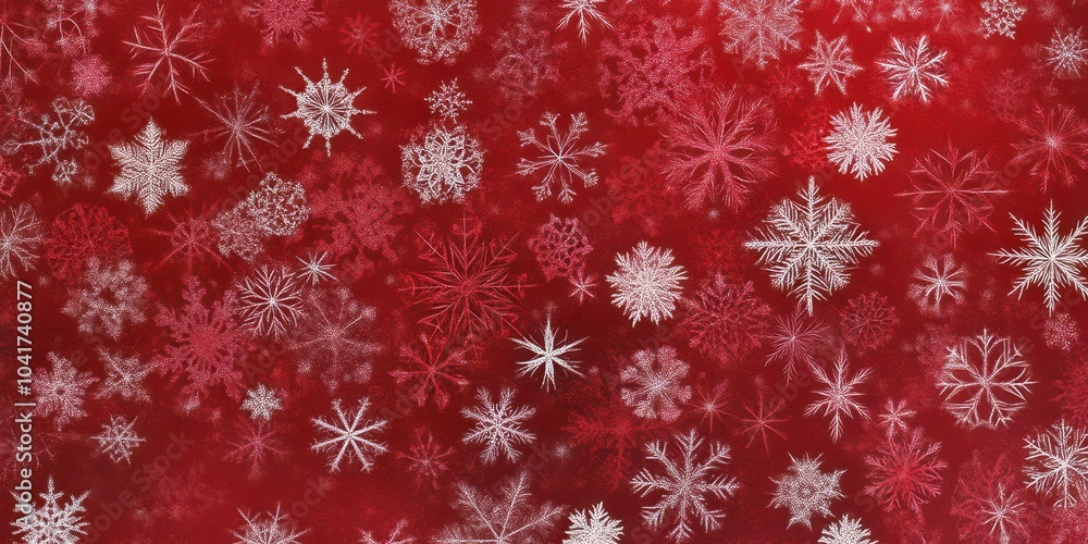Red seamless background filled with intricate snowflakes, forming a festive holiday banner. Christmas illustration. Red seamless background filled with intricate snowflakes, forming a festive holiday banner. Christmas illustration.