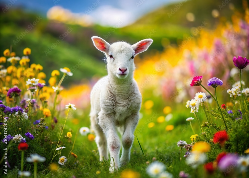 Adorable Lamb in a Vibrant Meadow of Flowers - Perfect for Nature and Animal Lovers Adorable Lamb in a Vibrant Meadow of Flowers - Perfect for Nature and Animal Lovers