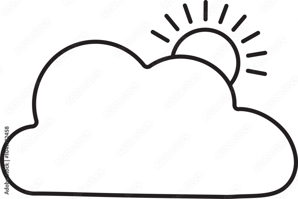 Illustration of Sun with Cloud Icon in Black Stroke. Illustration of Sun with Cloud Icon in Black Stroke.