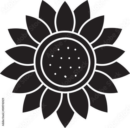 Black and White Sunflower Icon in Flat Style.