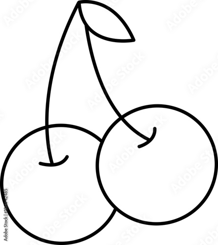 Delicious Ripe Cheery Outline Icon In Flat Style.