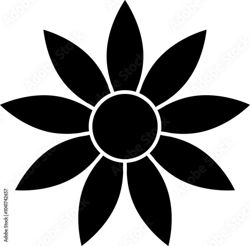 Illustration of black daisy flower icon in flat style.