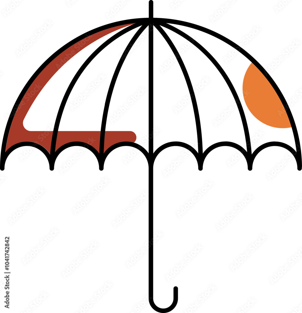 Brown and White Open Umbrella Icon in Flat Style. Brown and White Open Umbrella Icon in Flat Style.