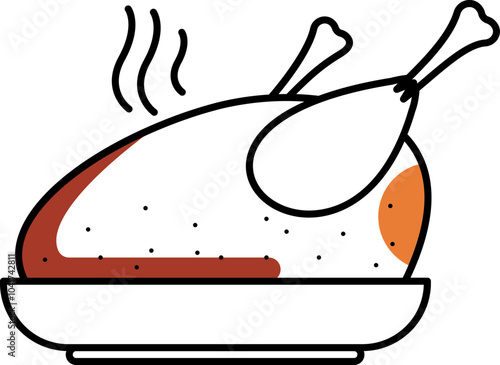 Flat Style Tandoori Chicken Served on Plate Icon.