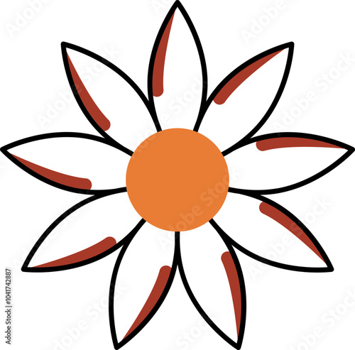 Brown and white daisy flower icon in flat style.